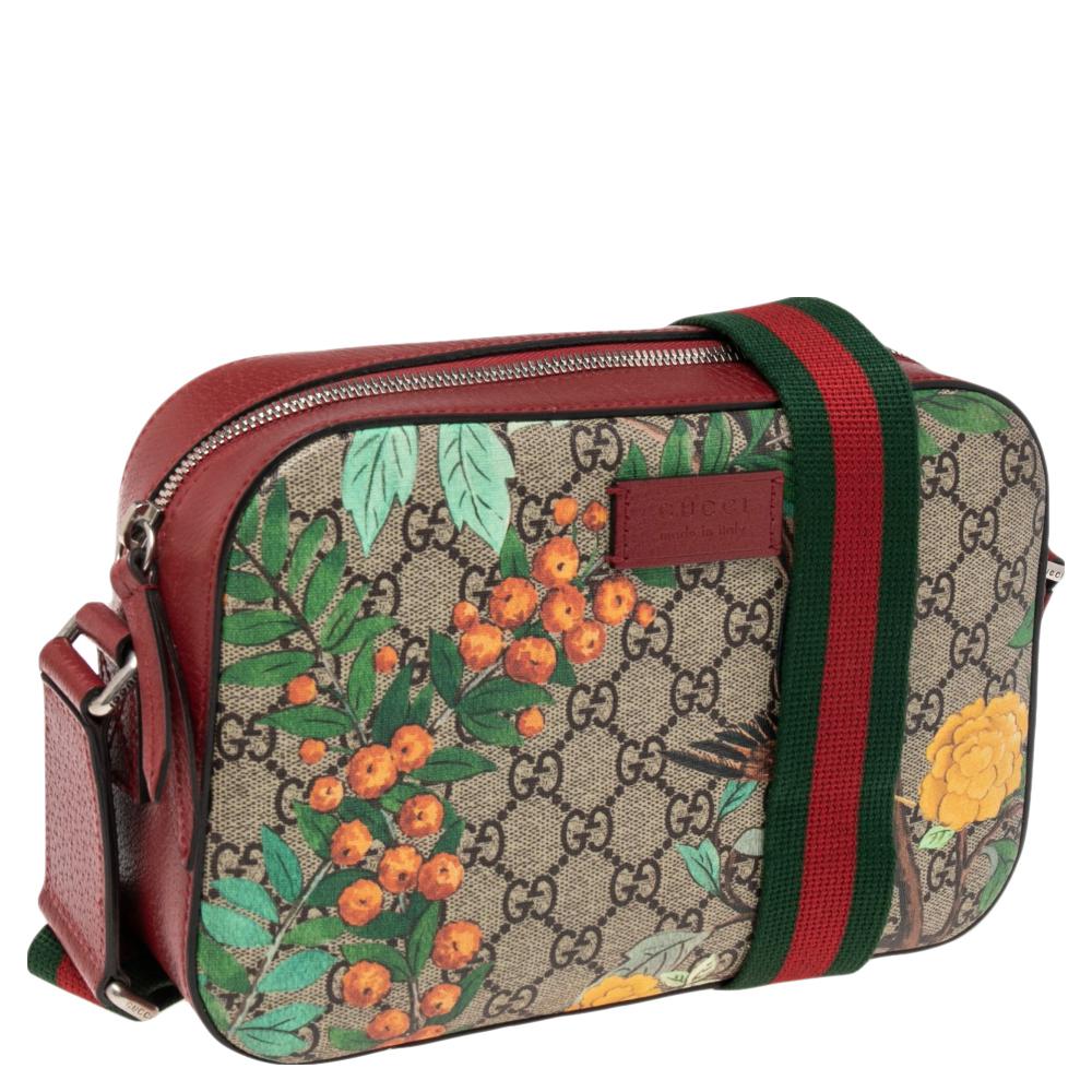 Gucci Red/Beige Tian Print GG Supreme Canvas and Leather Camera Shoulder Bag 2