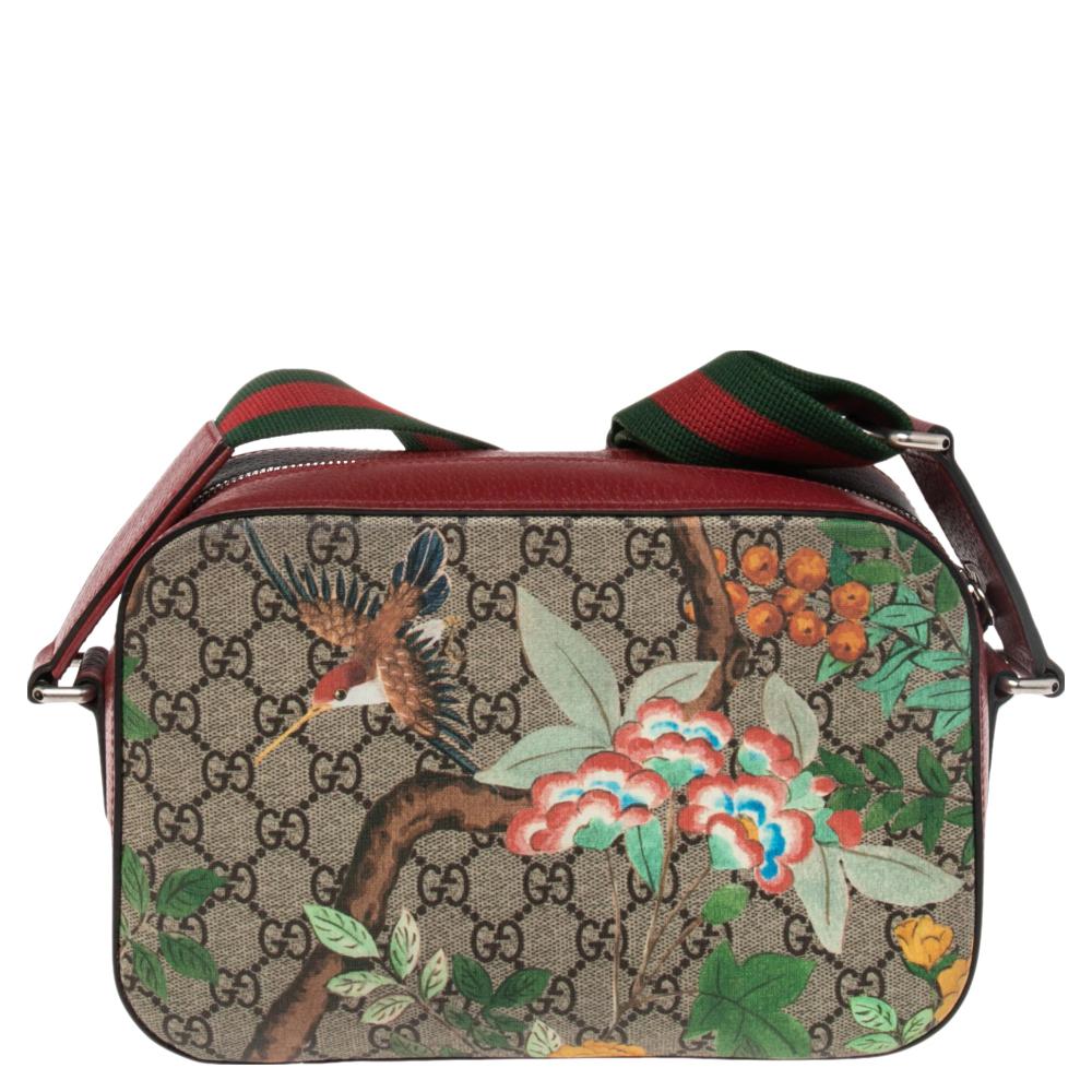 Gucci Red/Beige Tian Print GG Supreme Canvas and Leather Camera Shoulder Bag 3