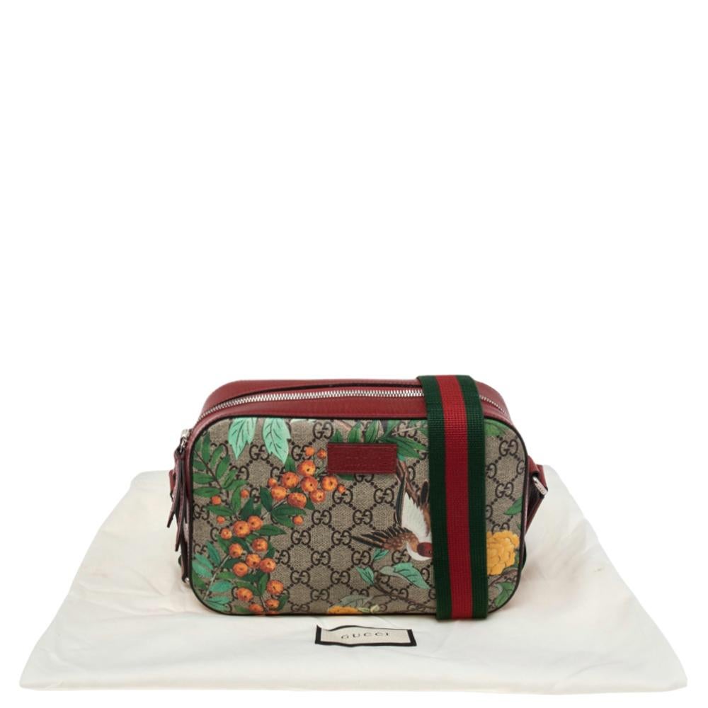 Gucci Red/Beige Tian Print GG Supreme Canvas and Leather Camera Shoulder Bag 4