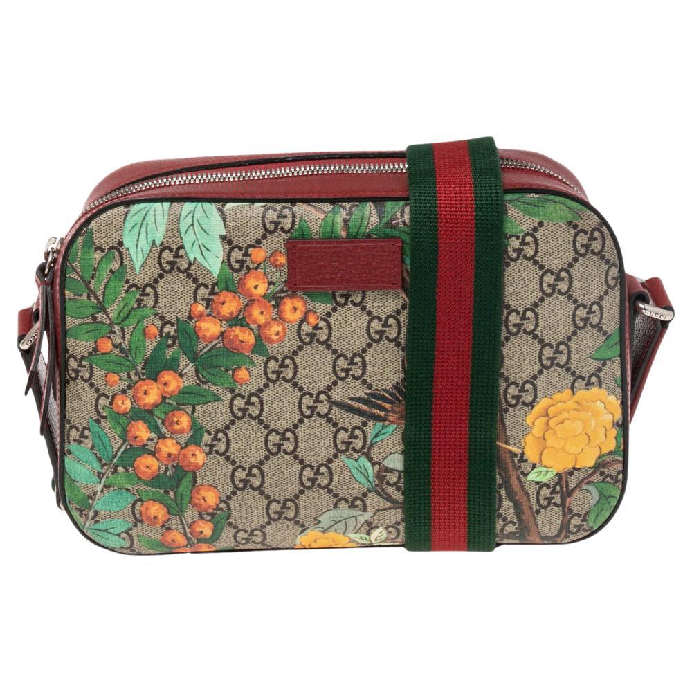 Gucci Red/Beige Tian Print GG Supreme Canvas and Leather Camera Shoulder Bag