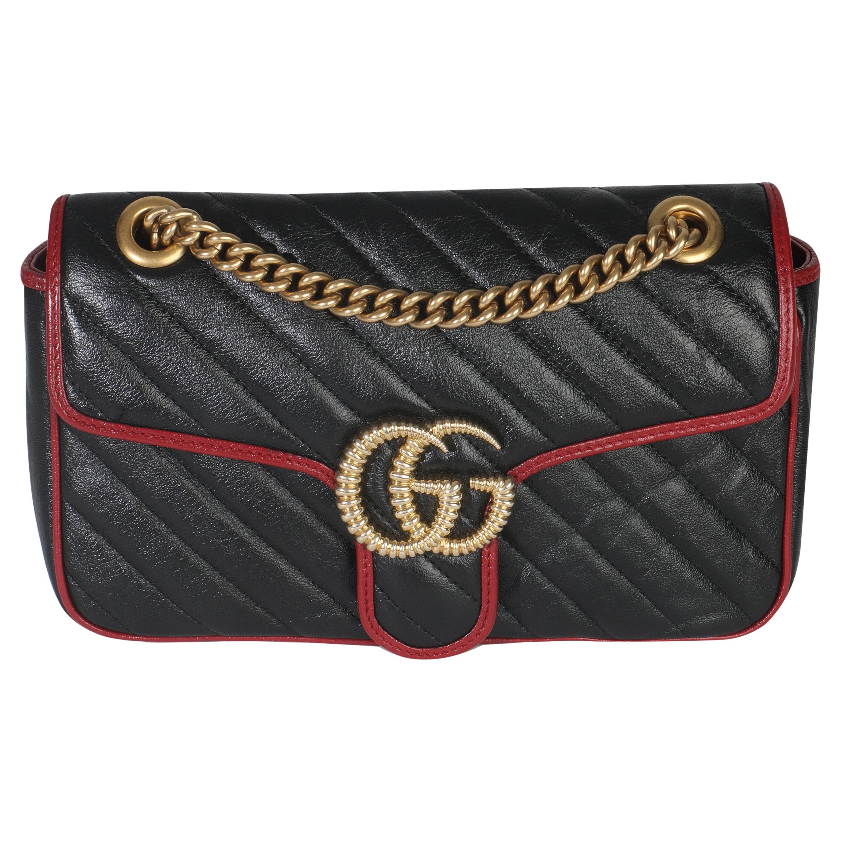 Gucci Red Black Calfskin Torchon GG Marmont Bag For Sale