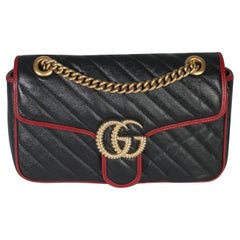 Gucci Red Black Calfskin Torchon GG Marmont Bag