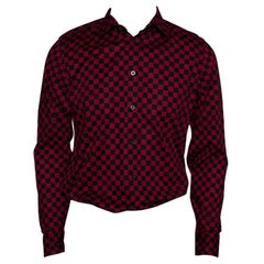 Gucci Red & Black Checkered Cotton Long Sleeve Slim Fit Shirt M