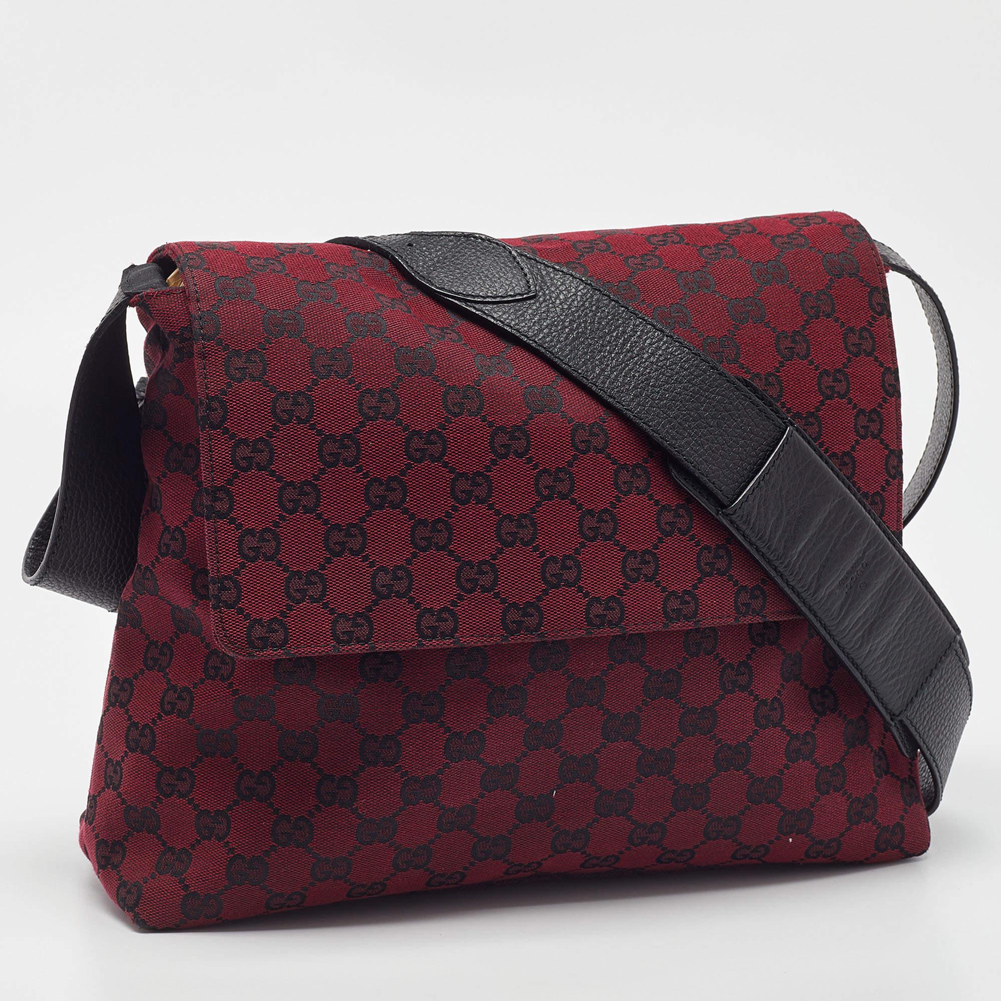 Women's Gucci Red/Black GG Canvas and Leather Messenger Bag