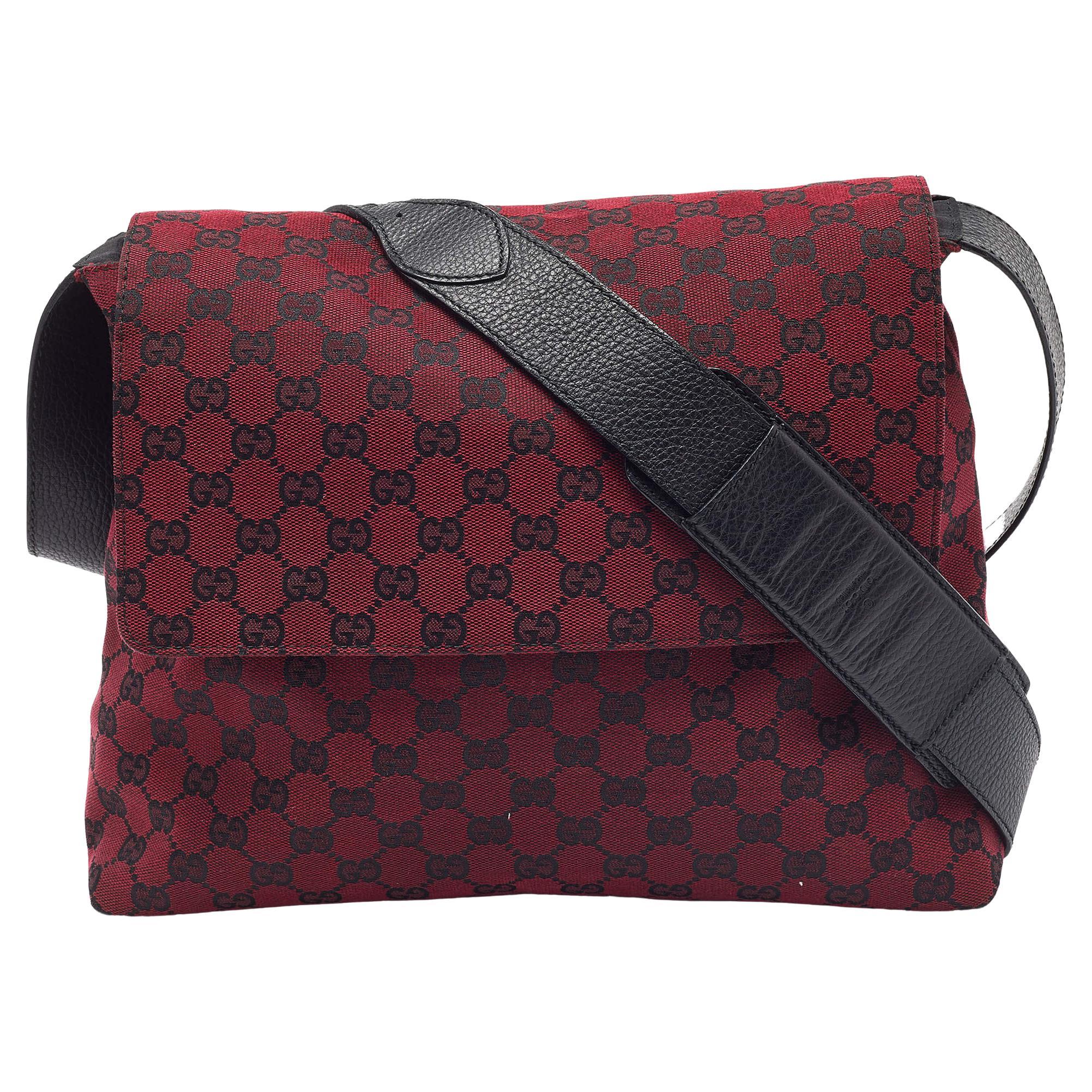 Gucci Red/Black GG Canvas and Leather Messenger Bag