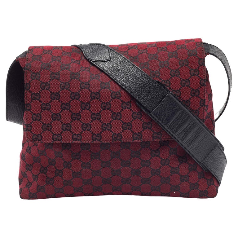 Gucci Red/Black GG Canvas and Leather Messenger Bag For Sale at