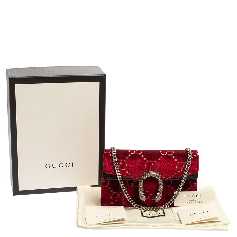 Gucci Red/Black GG Velvet and Patent Leather Super Mini Dionysus Crossbody Bag 9