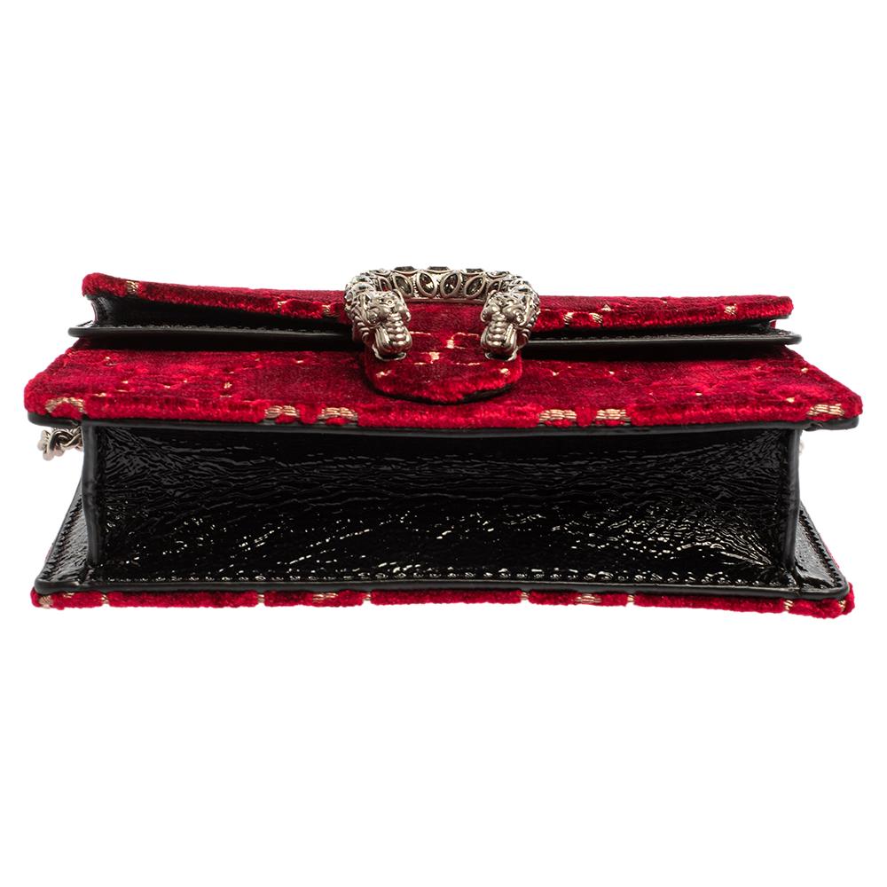 Gucci Red/Black GG Velvet and Patent Leather Super Mini Dionysus Crossbody Bag 1