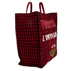 GUCCI red & black Gingham wool FLORENTIA Tote Bag