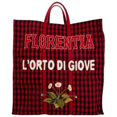 GUCCI red & black Gingham wool FLORENTIA Tote Bag