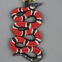 Gucci Red and Black KingSnake Embroidered Leather Key Chain