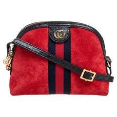 Gucci Red/Black Leather And Suede Small Ophidia Shoulder Bag
