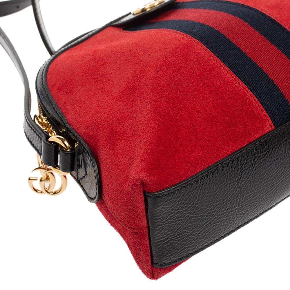 Gucci Red/Black Patent Leather And Suede Small Ophidia Shoulder Bag 5