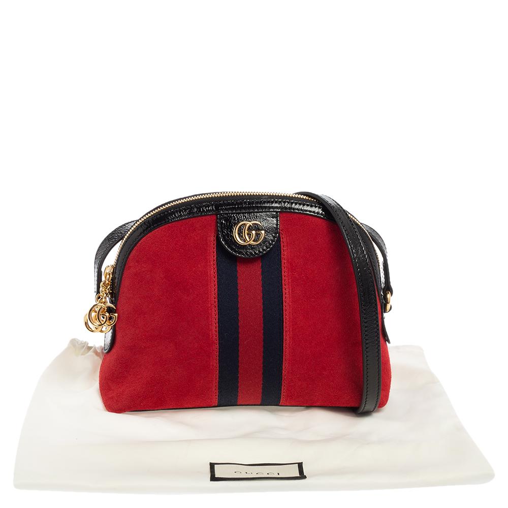 Gucci Red/Black Patent Leather And Suede Small Ophidia Shoulder Bag 7