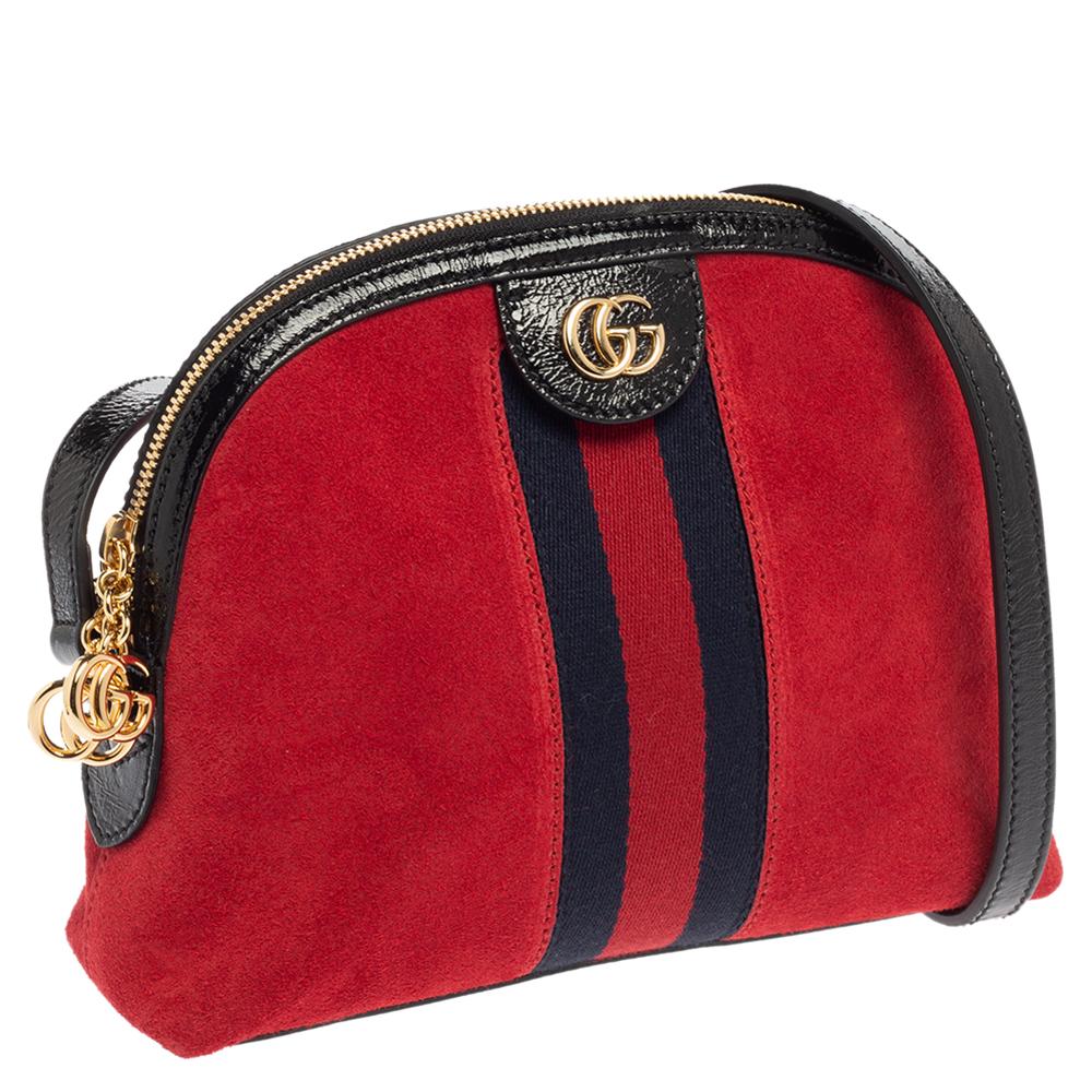 Gucci Red/Black Patent Leather And Suede Small Ophidia Shoulder Bag In New Condition In Dubai, Al Qouz 2