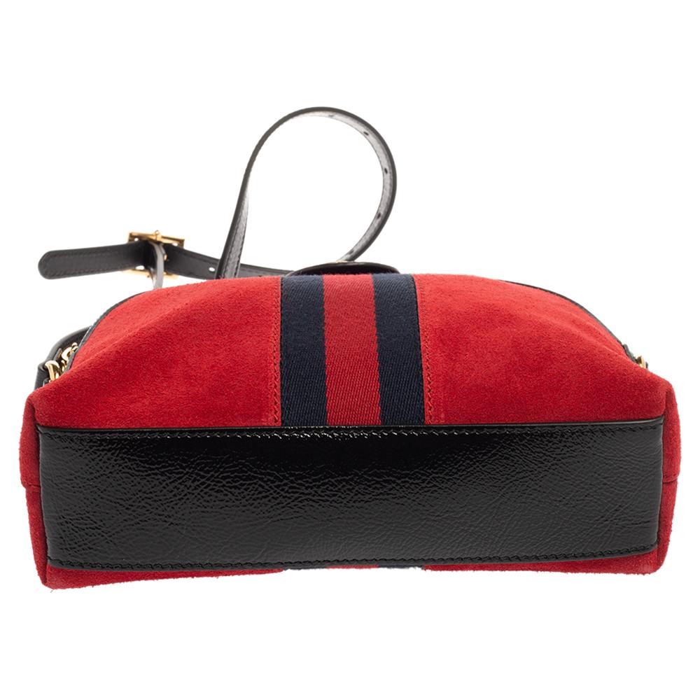 Women's Gucci Red/Black Patent Leather And Suede Small Ophidia Shoulder Bag