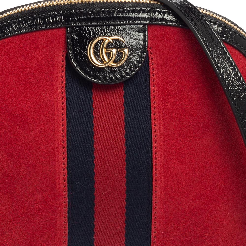Gucci Red/Black Patent Leather And Suede Small Ophidia Shoulder Bag 4