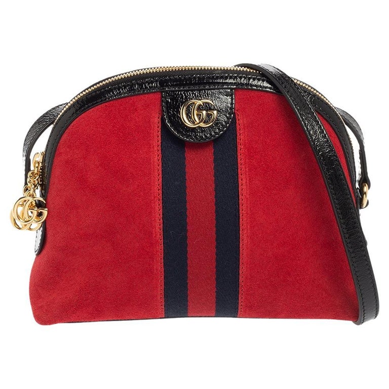 Gucci Red/Black Patent Leather And Suede Small Ophidia Shoulder Bag at 1stDibs