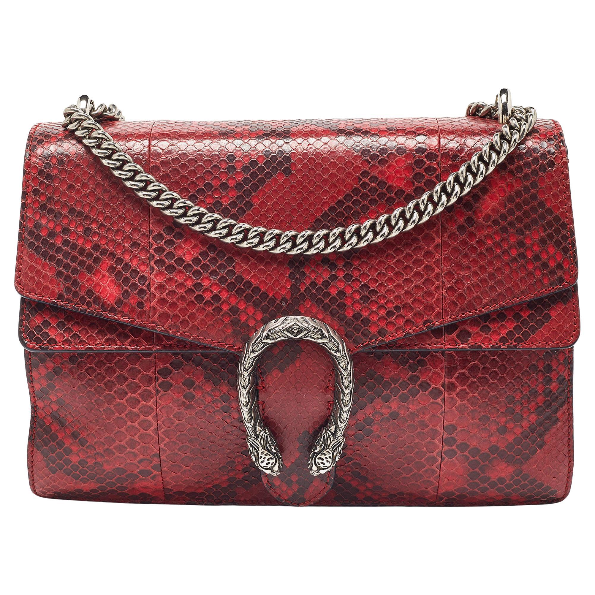 Gucci Red/Black Python Medium Dionysus Shoulder Bag For Sale