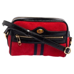 Gucci Red/Black Suede and Patent Leather Mini Sylvie Ophidia Crossbody Bag