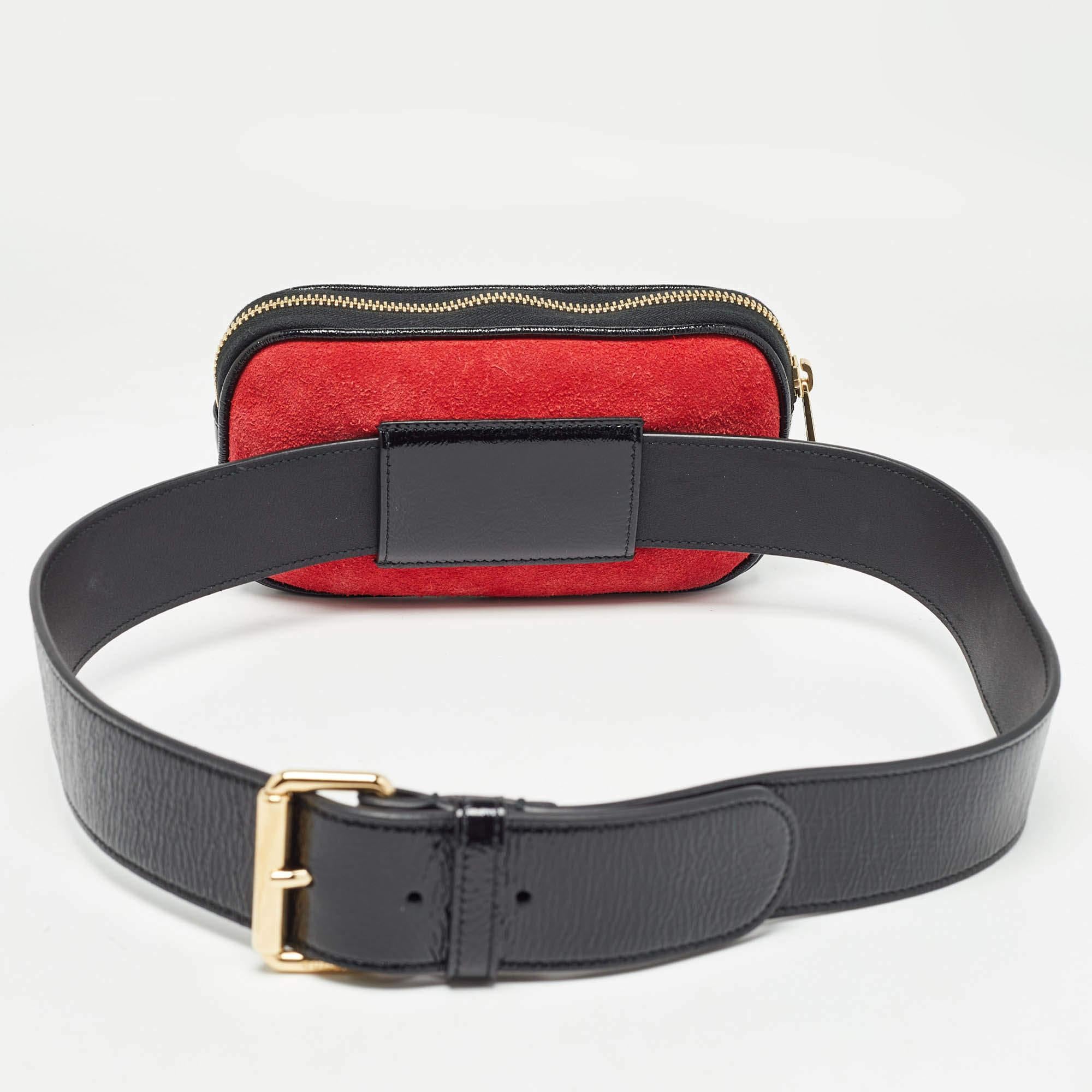Gucci Red/Black Suede and Patent Leather Ophidia Belt Bag In New Condition For Sale In Dubai, Al Qouz 2
