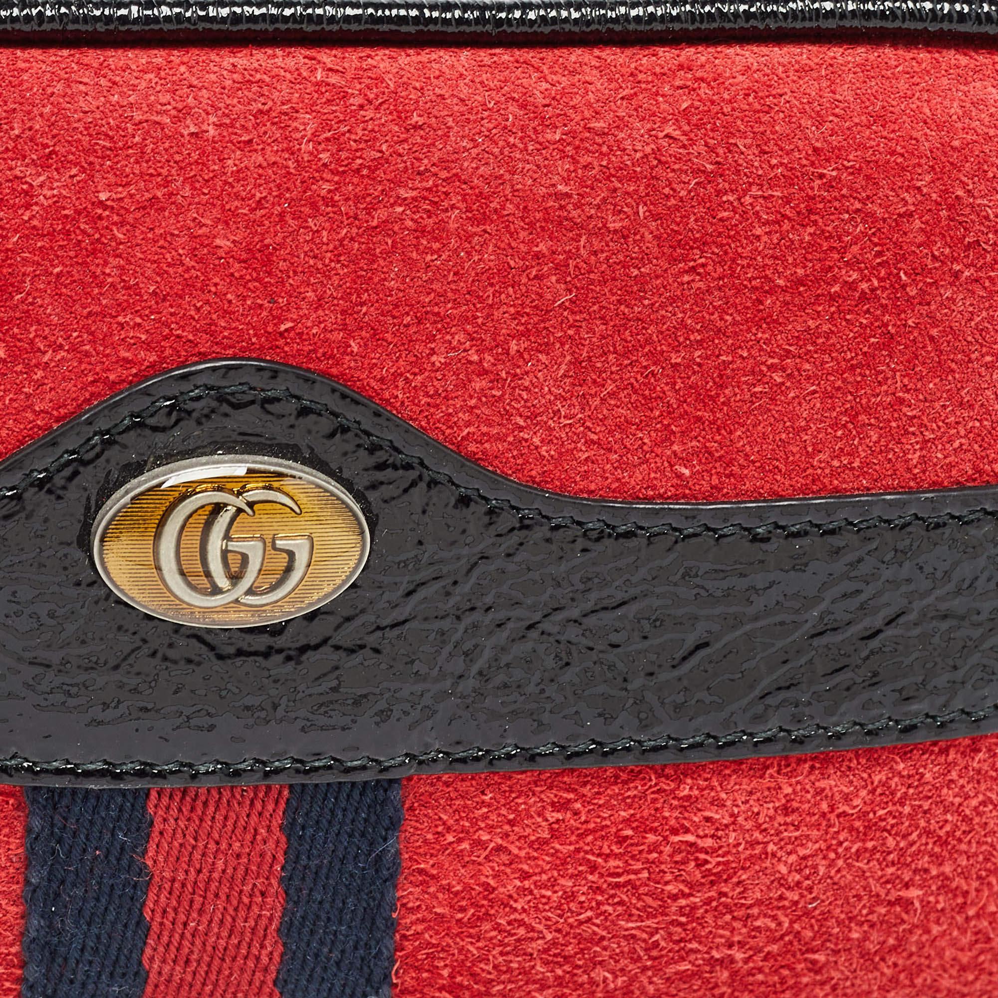 Women's Gucci Red/Black Suede and Patent Leather Ophidia Belt Bag For Sale