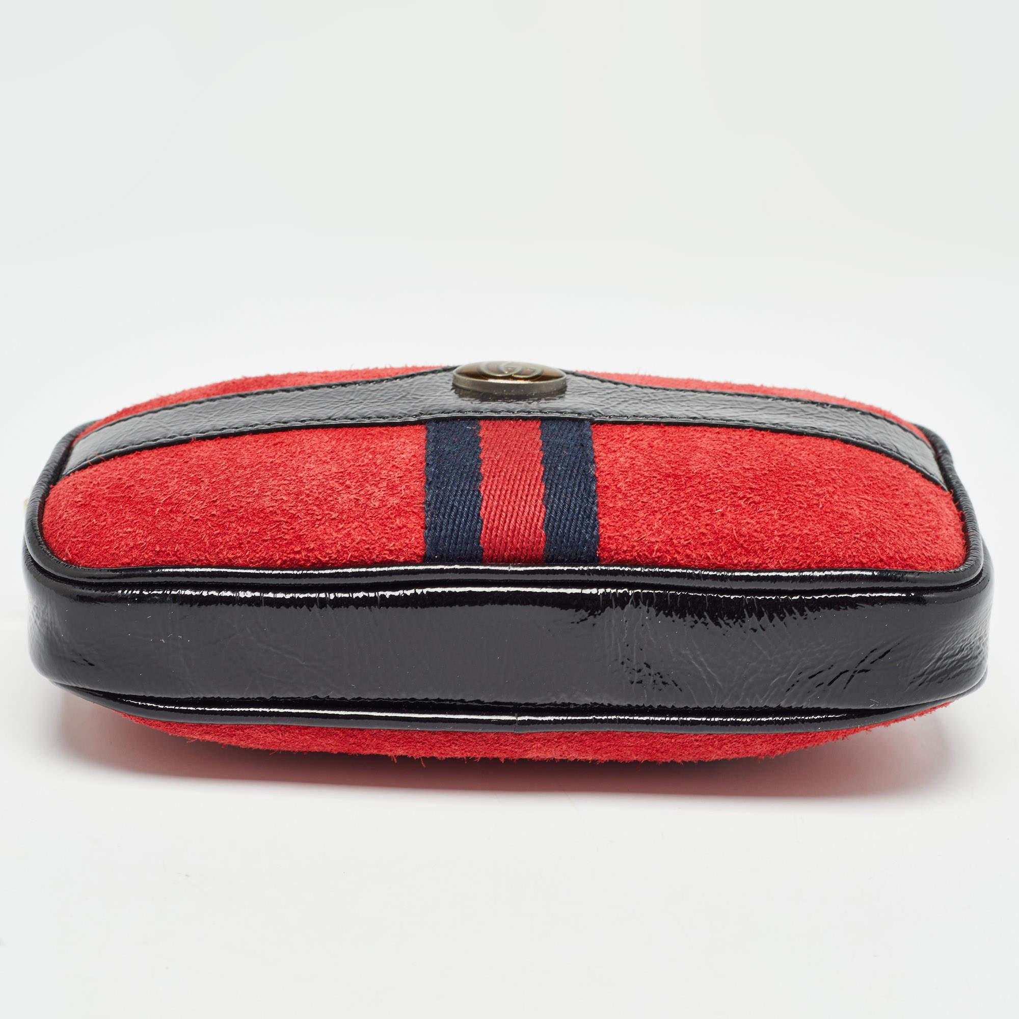 Gucci Red/Black Suede and Patent Leather Ophidia Belt Bag For Sale 1