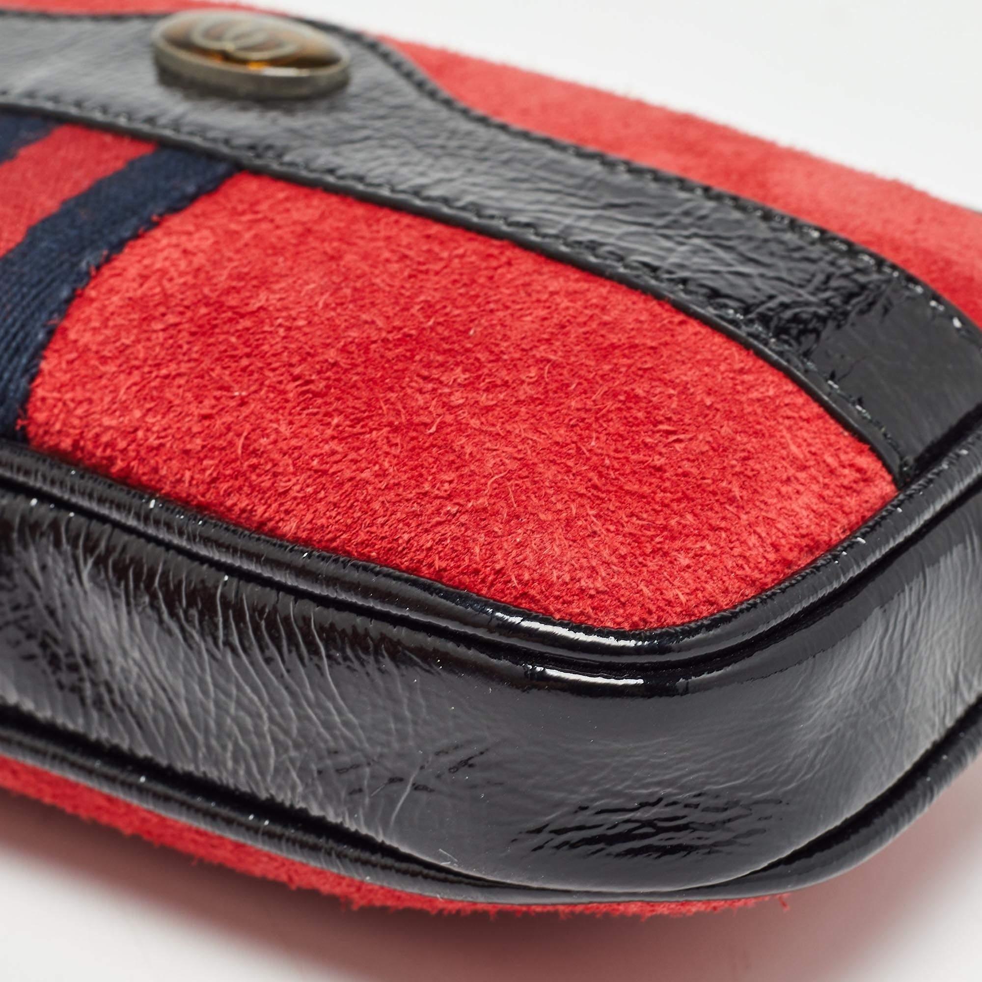 Gucci Red/Black Suede and Patent Leather Ophidia Belt Bag For Sale 4