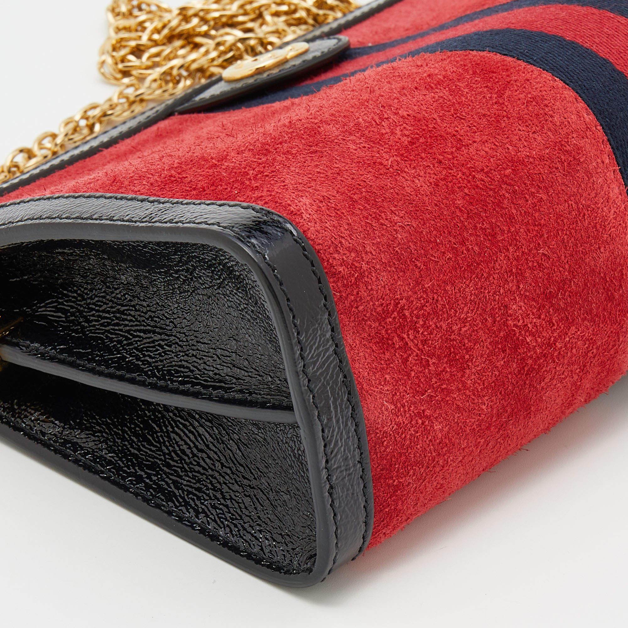 Gucci Red/Black Suede and Patent Leather Small Ophidia Shoulder Bag 7