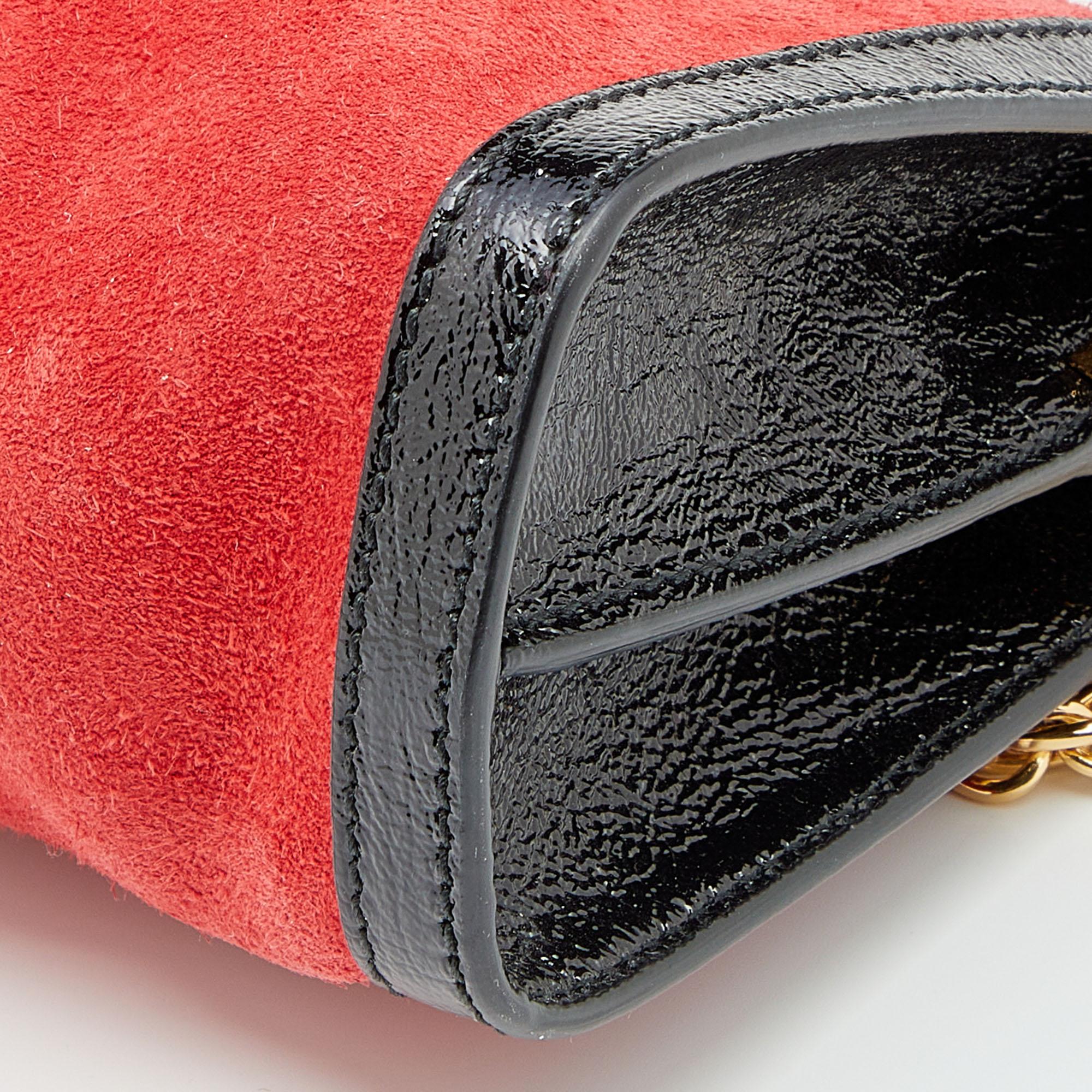 Gucci Red/Black Suede and Patent Leather Small Ophidia Shoulder Bag In New Condition In Dubai, Al Qouz 2