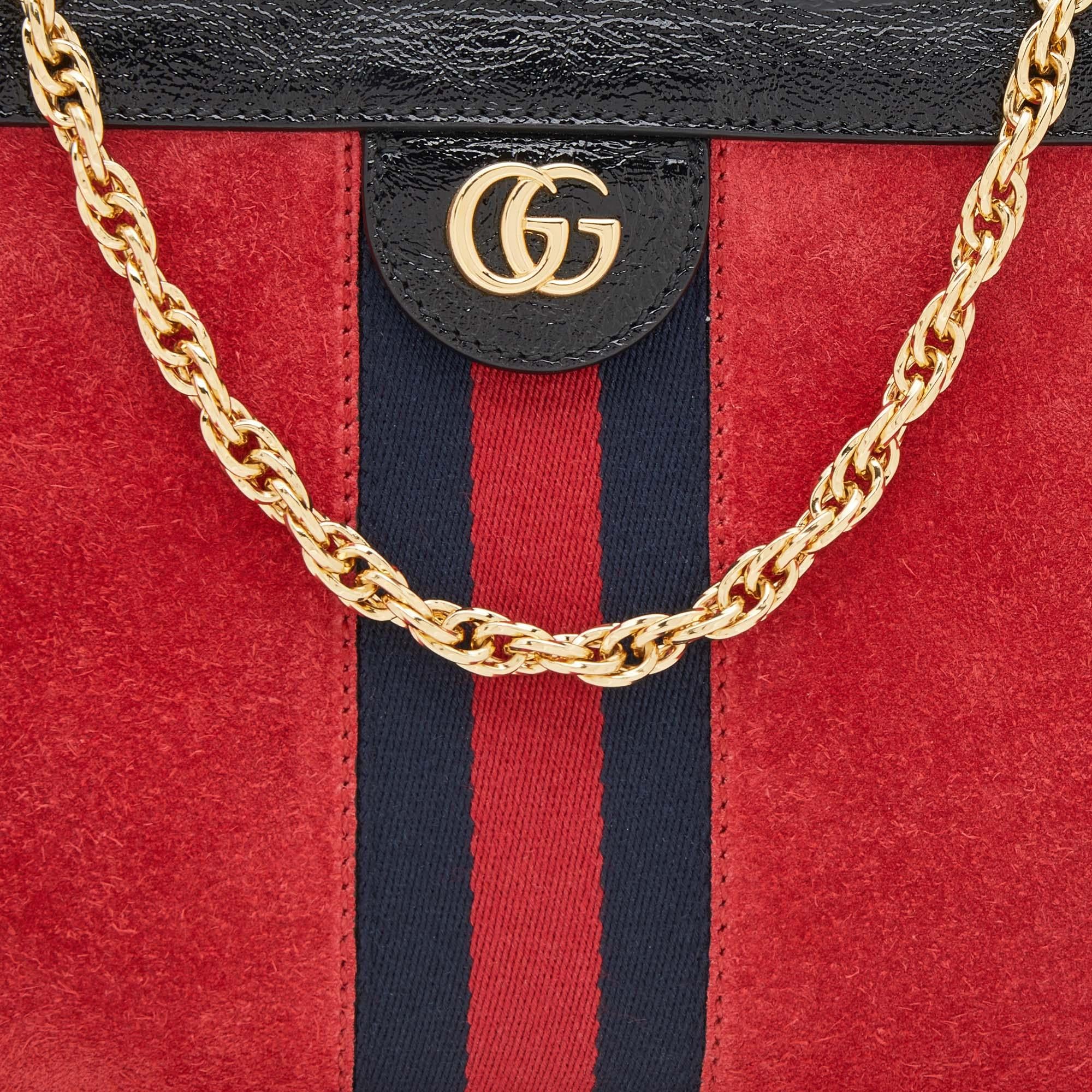 Gucci Red/Black Suede and Patent Leather Small Ophidia Shoulder Bag 2
