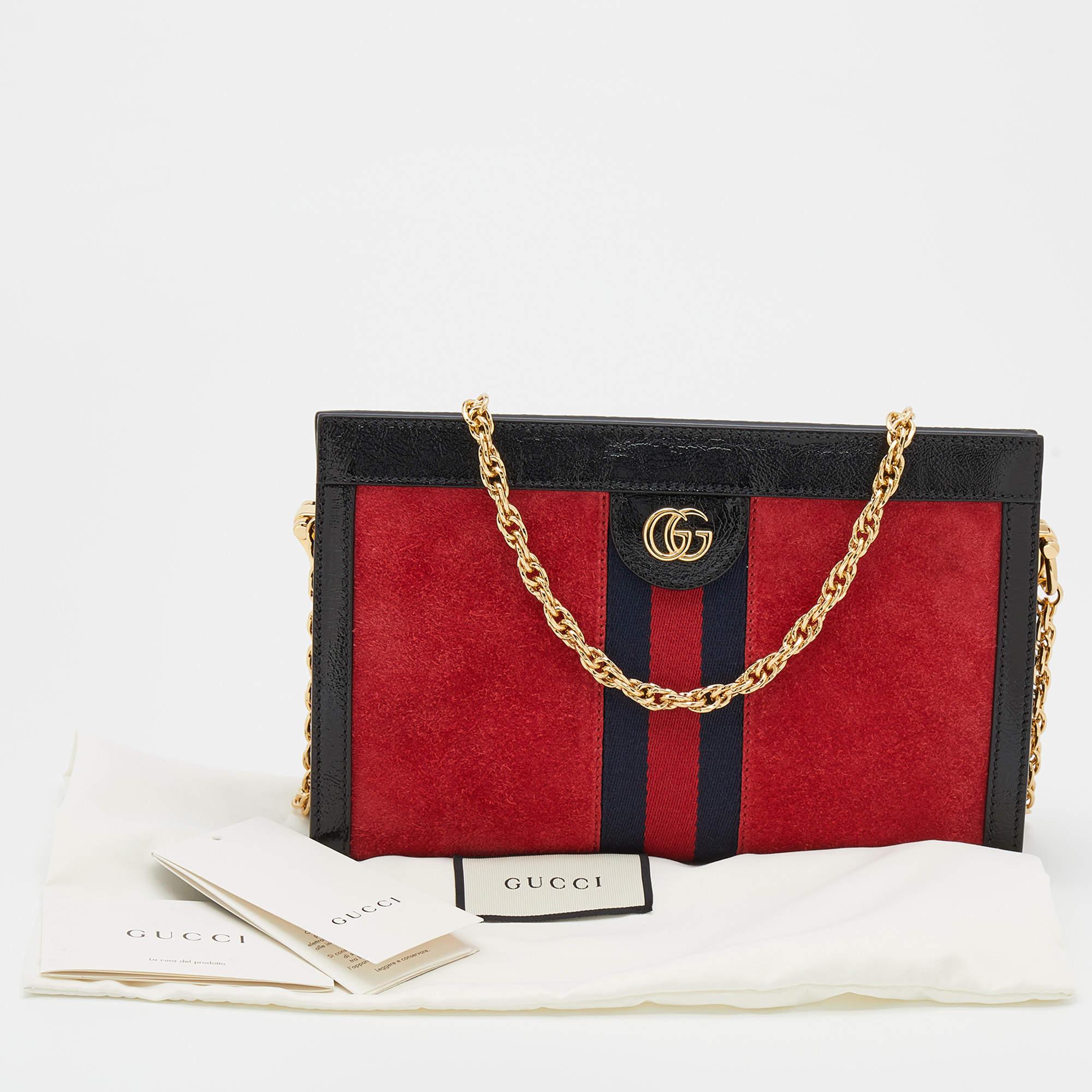 Gucci Red/Black Suede and Patent Leather Small Ophidia Shoulder Bag 5