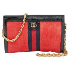 Gucci Red/Black Suede and Patent Leather Small Ophidia Shoulder Bag