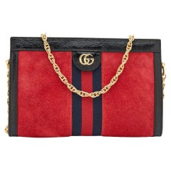 Gucci Red/Black Suede and Patent Leather Small Ophidia Shoulder Bag