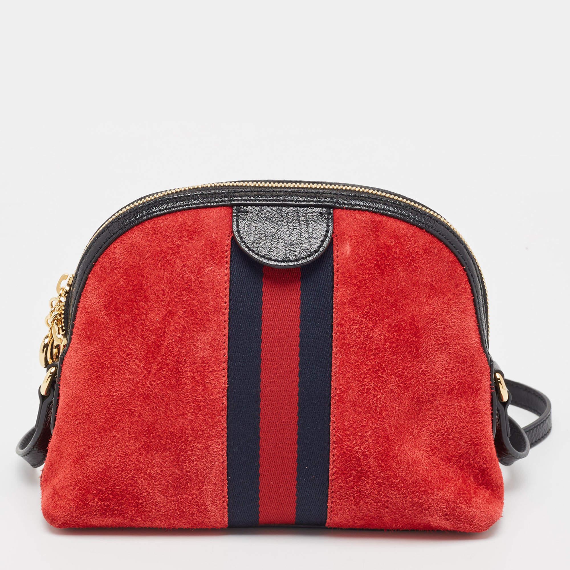 Gucci Red/Black Suede Small Web GG Ophidia Shoulder Bag 7