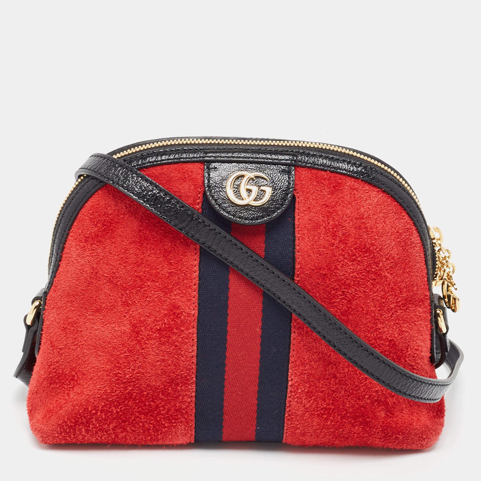 Gucci Red/Black Suede Small Web GG Ophidia Shoulder Bag 10