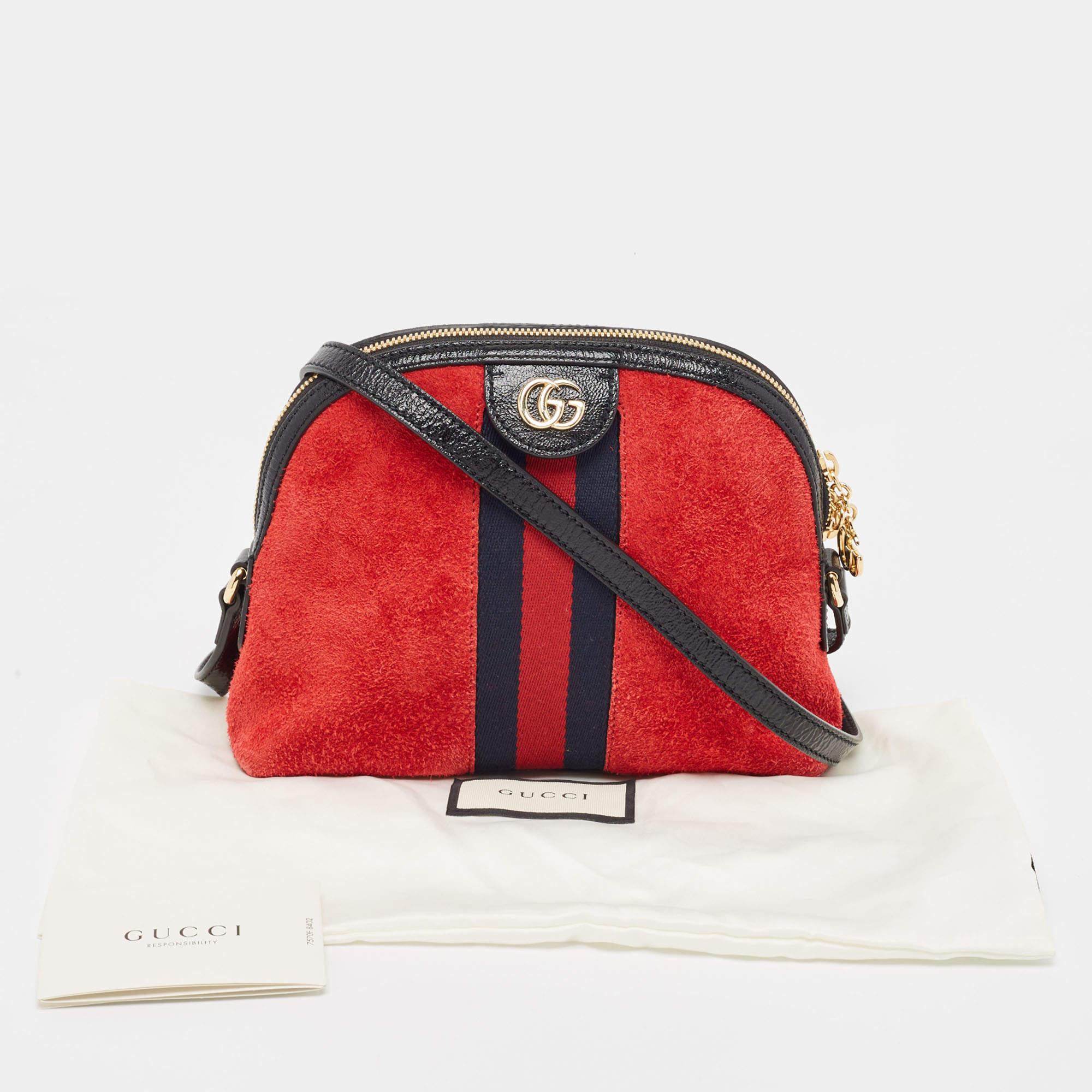 Gucci Red/Black Suede Small Web GG Ophidia Shoulder Bag For Sale 11