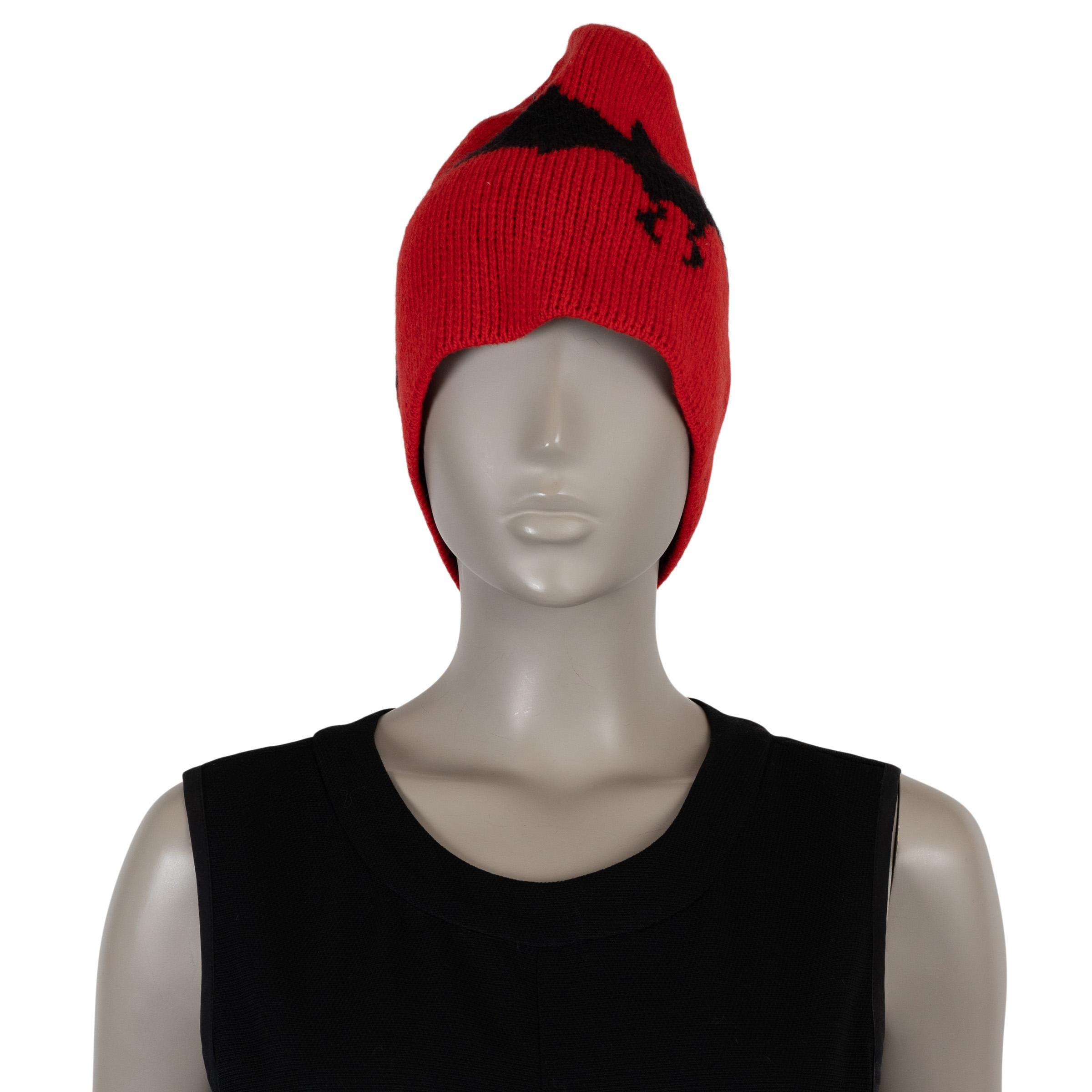 GUCCI rot & schwarz Wolle & Alpaka 2017 BAT Beanie Hut M (Rot) im Angebot