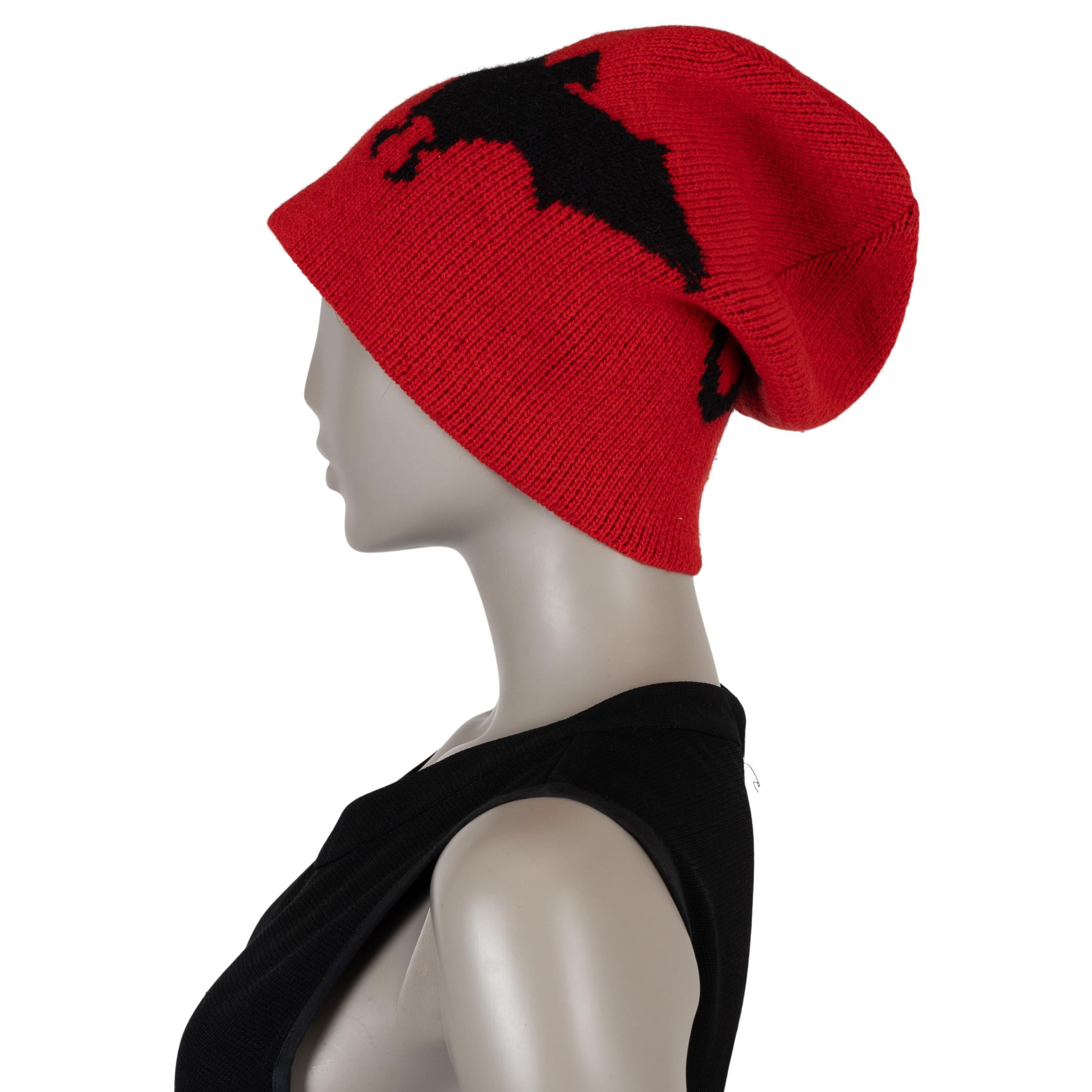 GUCCI rot & schwarz Wolle & Alpaka 2017 BAT Beanie Hut M im Zustand „Hervorragend“ im Angebot in Zürich, CH
