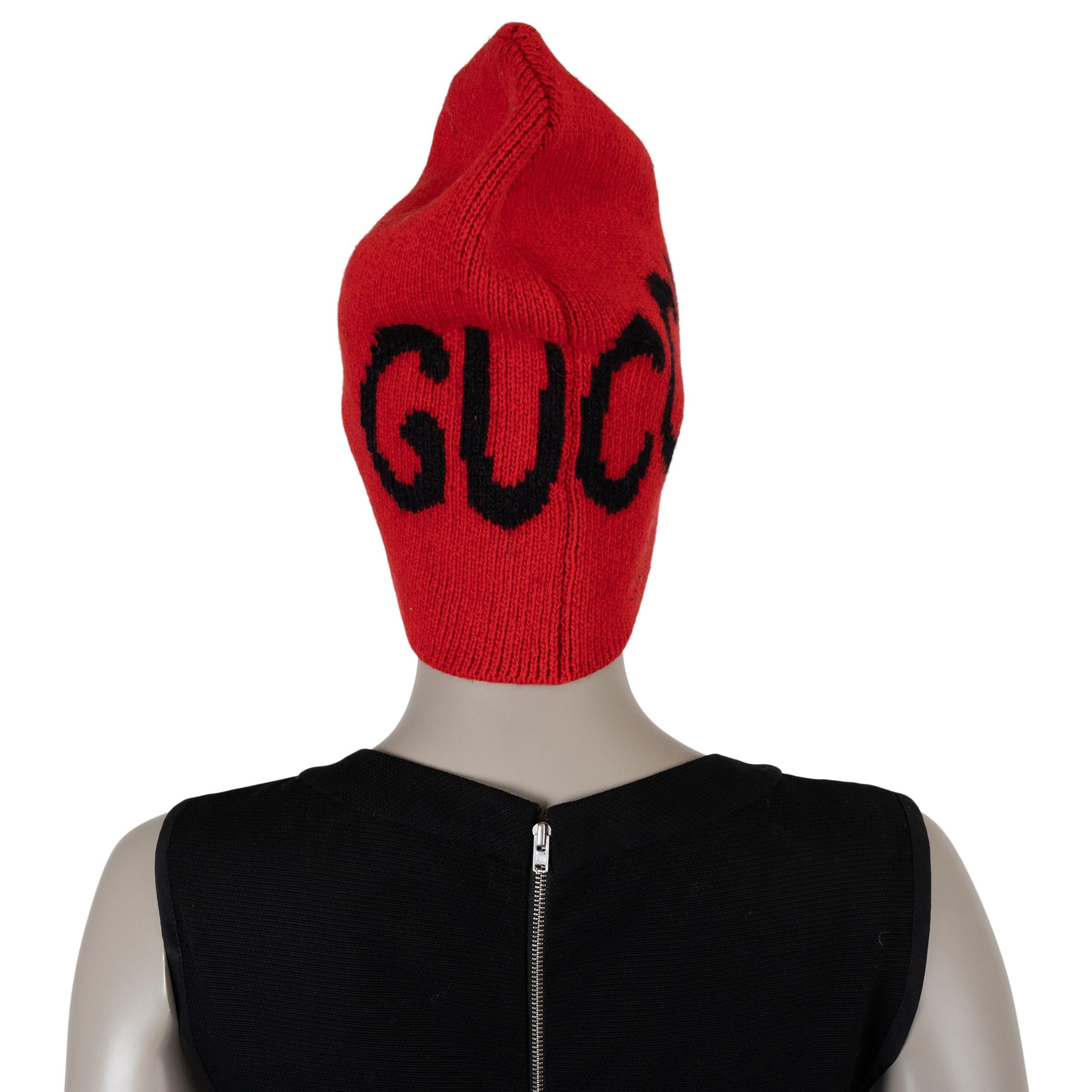 GUCCI rot & schwarz Wolle & Alpaka 2017 BAT Beanie Hut M Damen im Angebot
