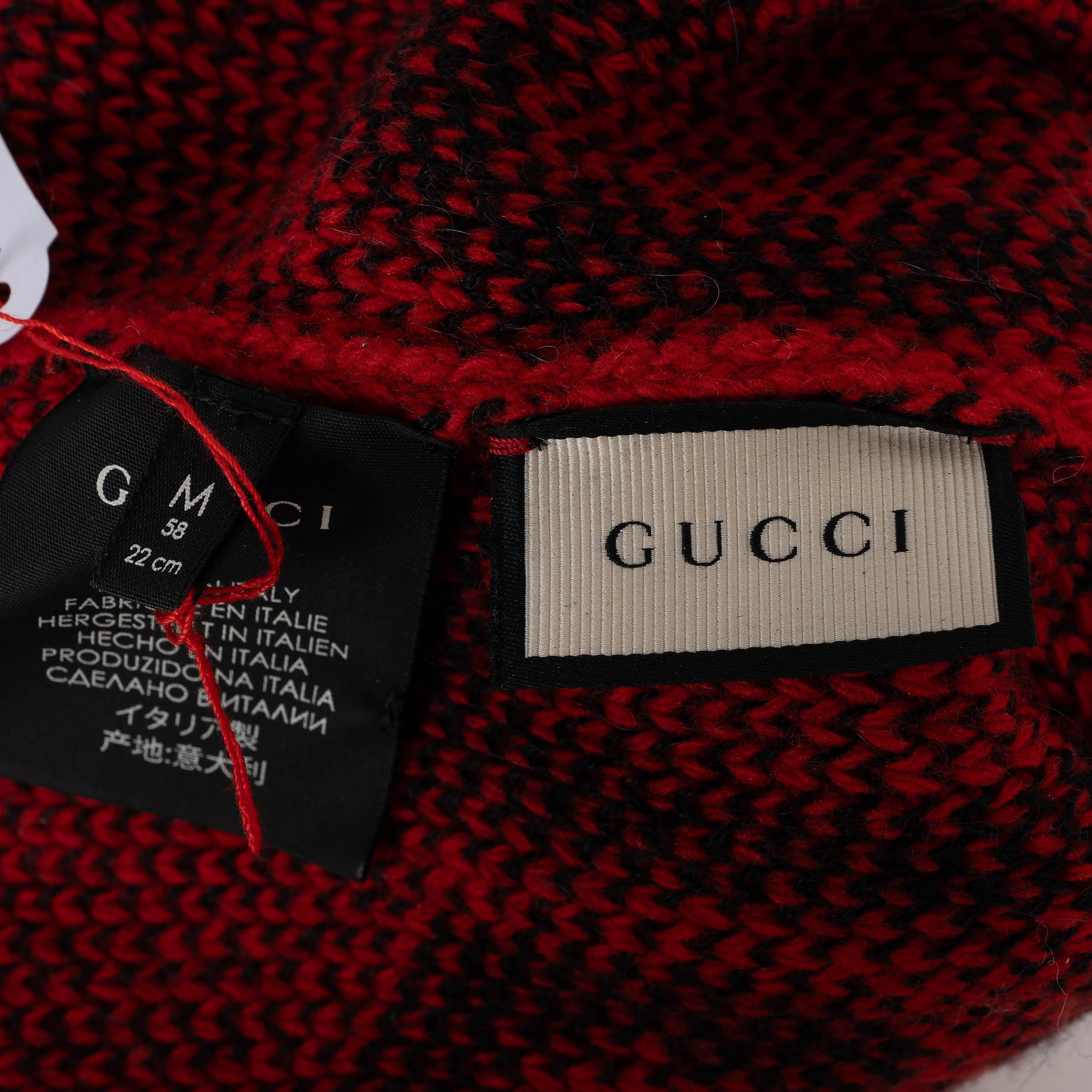 GUCCI rot & schwarz Wolle & Alpaka 2017 BAT Beanie Hut M im Angebot 1