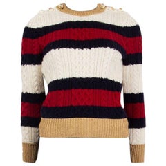 GUCCI red blue black white wool STRIPED CABLE-KNIT Sweater S