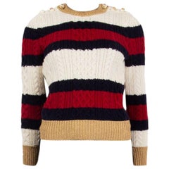 GUCCI rouge bleu noir blanc laine STRIPED CABLE-KNIT Pull S