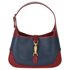 Gucci Red Blue Boarded Dyana Lux Calfskin Bi-Color Small Jackie 1961 Hobo