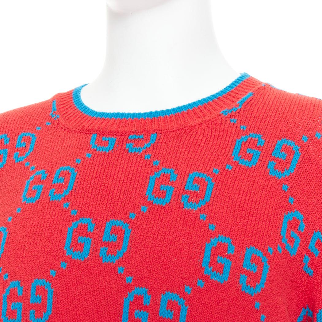GUCCI red blue cotton blend GG monogram intarsia sweater XL
Reference: TGAS/E00659
Brand: Gucci
Designer: Alessandro Michele
Material: Cotton, Blend
Color: Red, Blue
Pattern: Monogram
Closure: Pullover
Extra Details: Patterned intarsia knit.