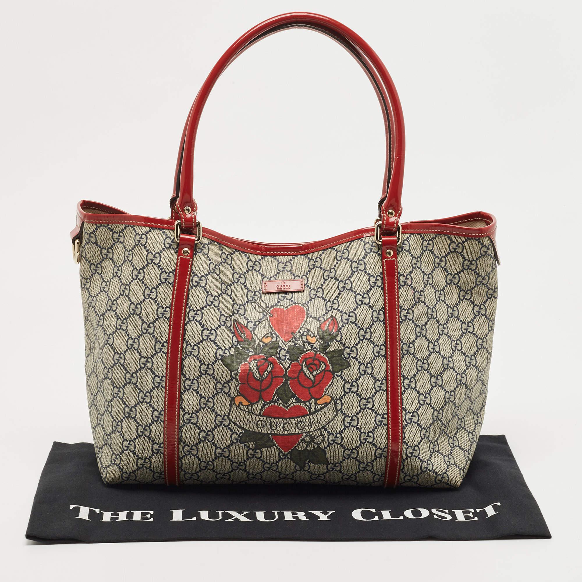 Gucci Red/Blue GG Supreme Canvas and Patent Leather Medium Heart Tattoo Joy Tote 6