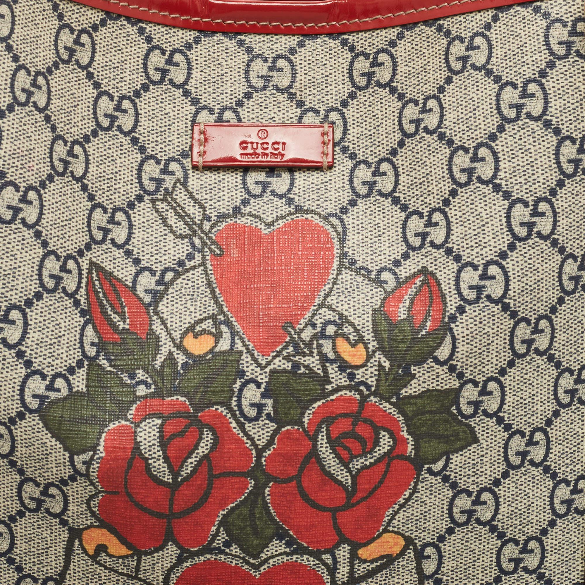 Gucci Red/Blue GG Supreme Canvas and Patent Leather Medium Heart Tattoo Joy Tote 1