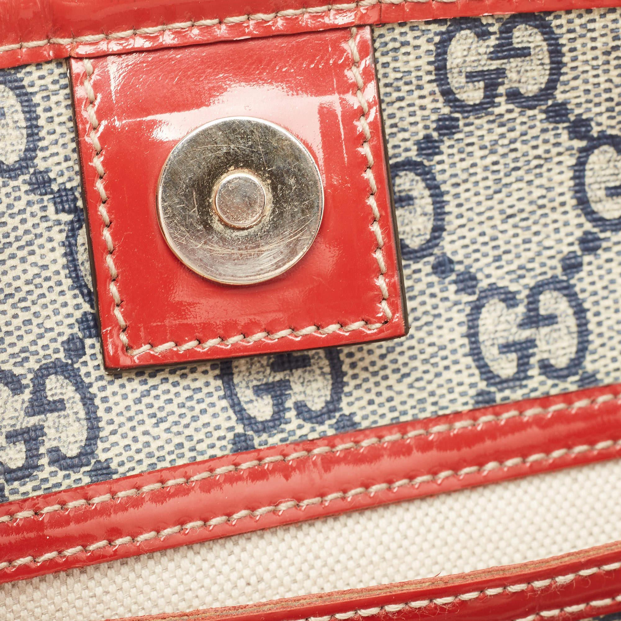 Gucci Red/Blue GG Supreme Canvas and Patent Leather Medium Heart Tattoo Joy Tote 5