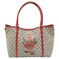 Gucci Red/Blue GG Supreme Canvas and Patent Leather Medium Heart Tattoo Joy Tote