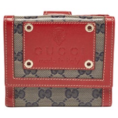 Gucci Red/Blue GG Supreme Crystals Canvas and Leather Logo Flap Compact Wallet